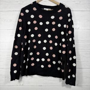 Popsugar Womens Size Large Black Polka Dot Crewneck Sweater